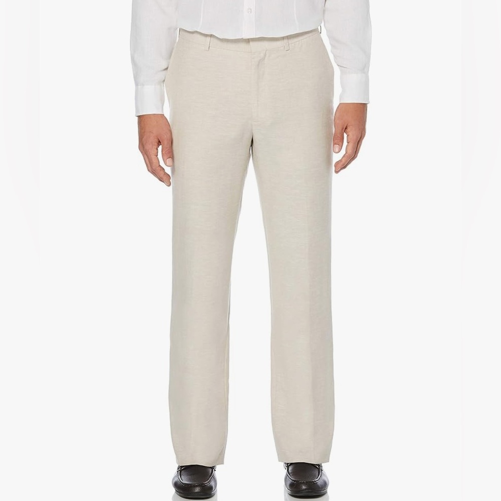 NWT Cubavera Men's Flat Front Linen Blend Dress Pants Khaki 36x34